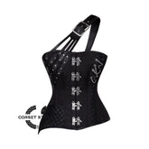 Black Satin With Strap Gothic Stempunk Costume Waist Trainer Overbust Corset